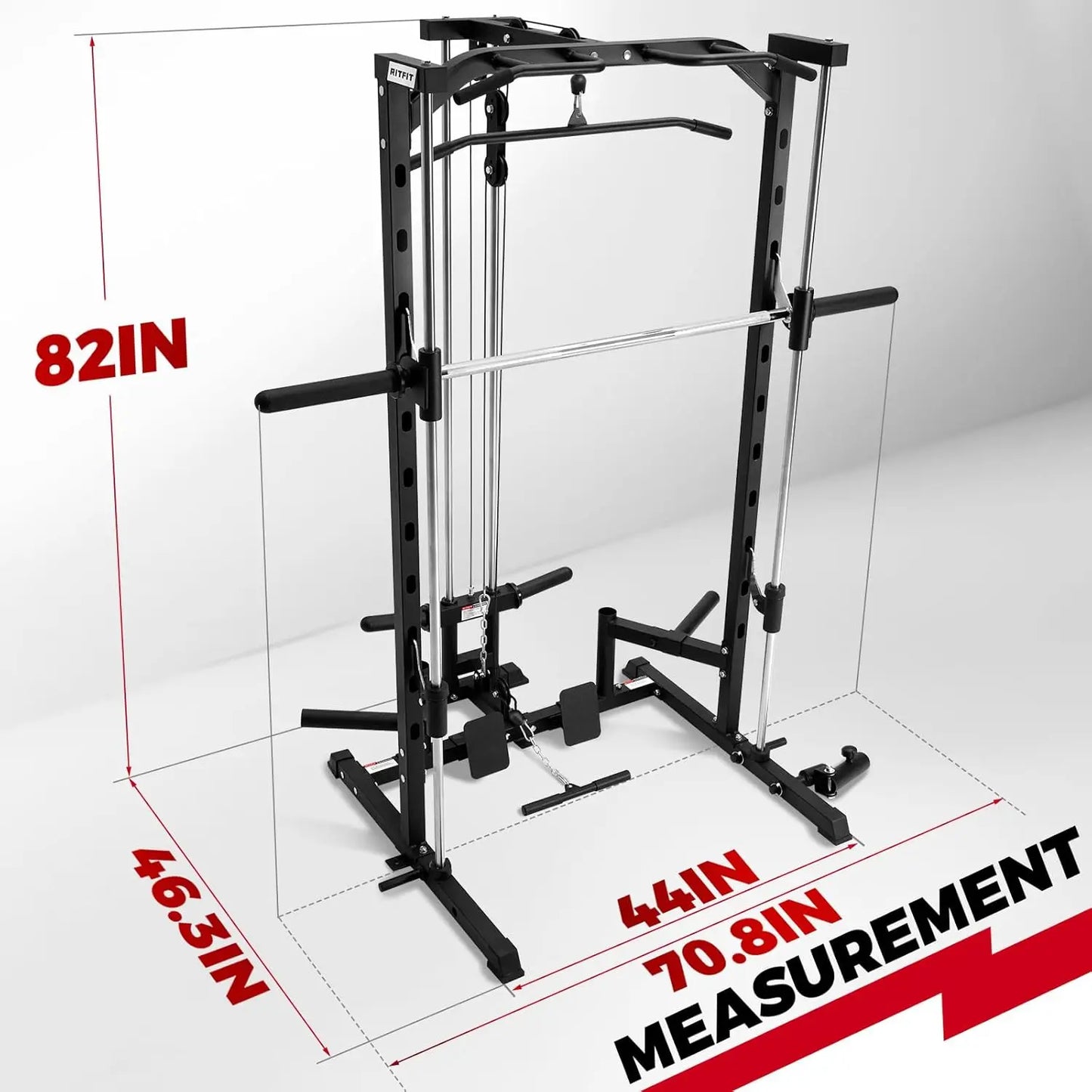 Smith Machine Power Rack with LAT-Pull Down System, Landmine, Barbell Bar, Plate Storage Pegs and More Training, Customized