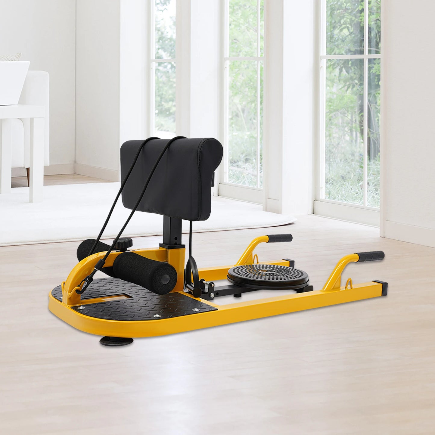Steel Deep Squat Machine,Yellow Black Ajustable Deep Squat Machine Floor Standing 94*44cm for Train Abs,Thighs,Glutes