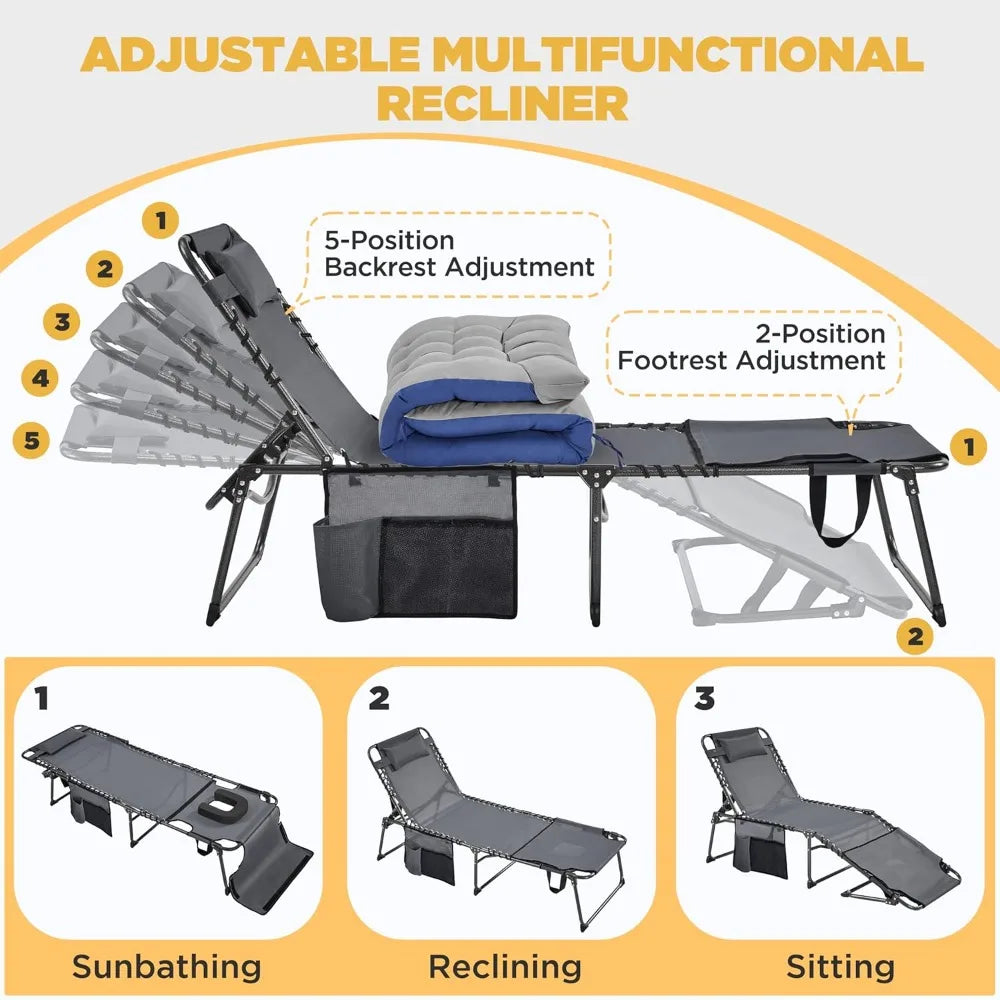 Outdoor Folding Tanning Chair, Portable Tanning Lounger with Removable Padded Cushion and Face Hole, 5-Position, Customized