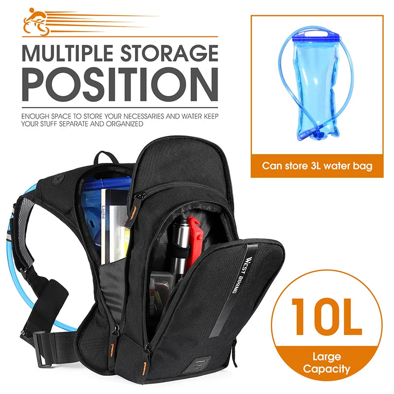 WEST BIKING 10L Cycling Hydration Backpack Ergonomic Cross Harness Climbing Hiking Outdoor Sport Travel Reflective Backpack
