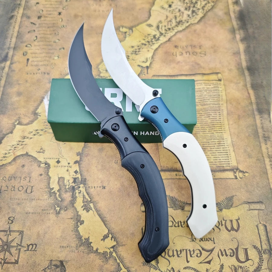 Curved-edge Folding Knife CR7471 with 8Cr13Mov Blade. Ebony/resin Handle Outdoor Climbing Adventure and Rescue Knife Man's Gift