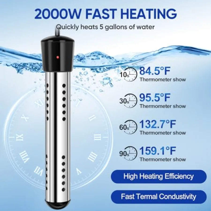 6000mAh Portable Shower for Camping with 2000W Immersion Water Heater Rechargeable Camp Shower Pump 4-Mode Filtered Head LED Di
