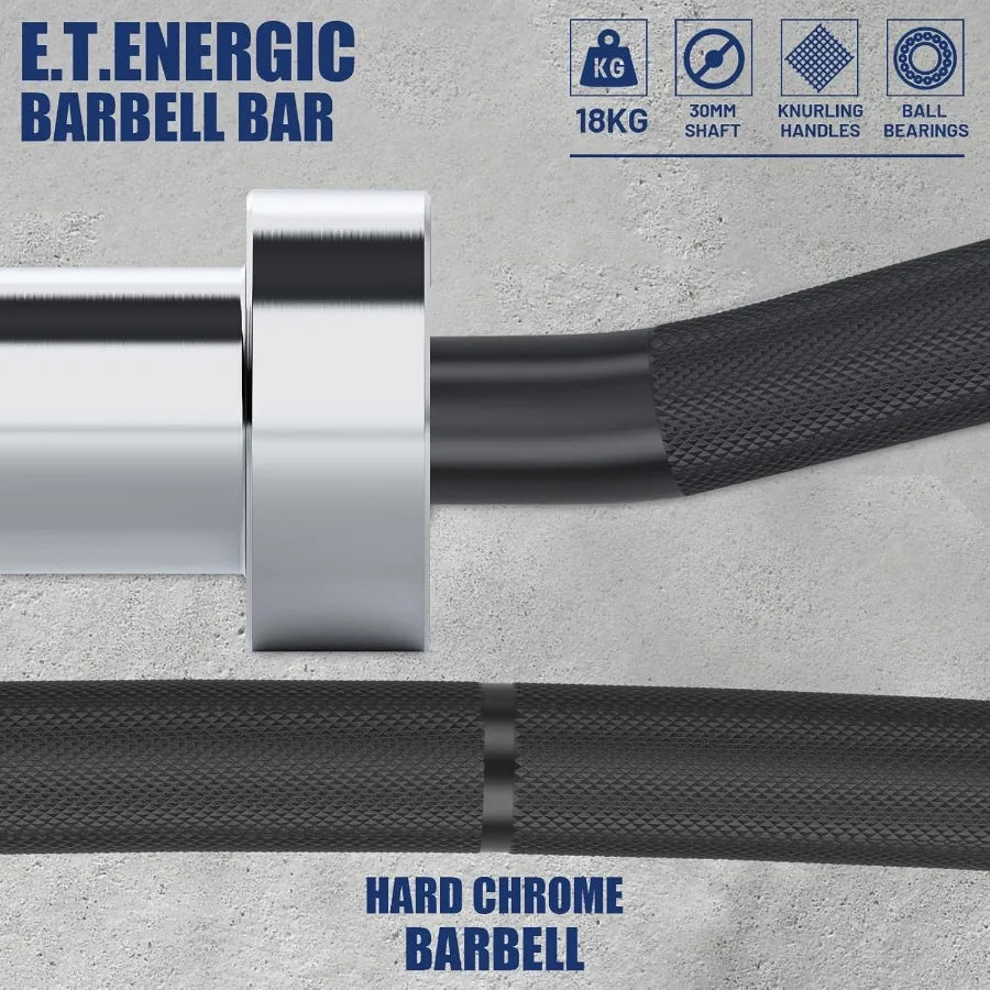7FT  Cambered Barbell Bar Load 1000LBS Capacity Available Men's Barbell with Hard Chrome Sleeves for 2"  Plates