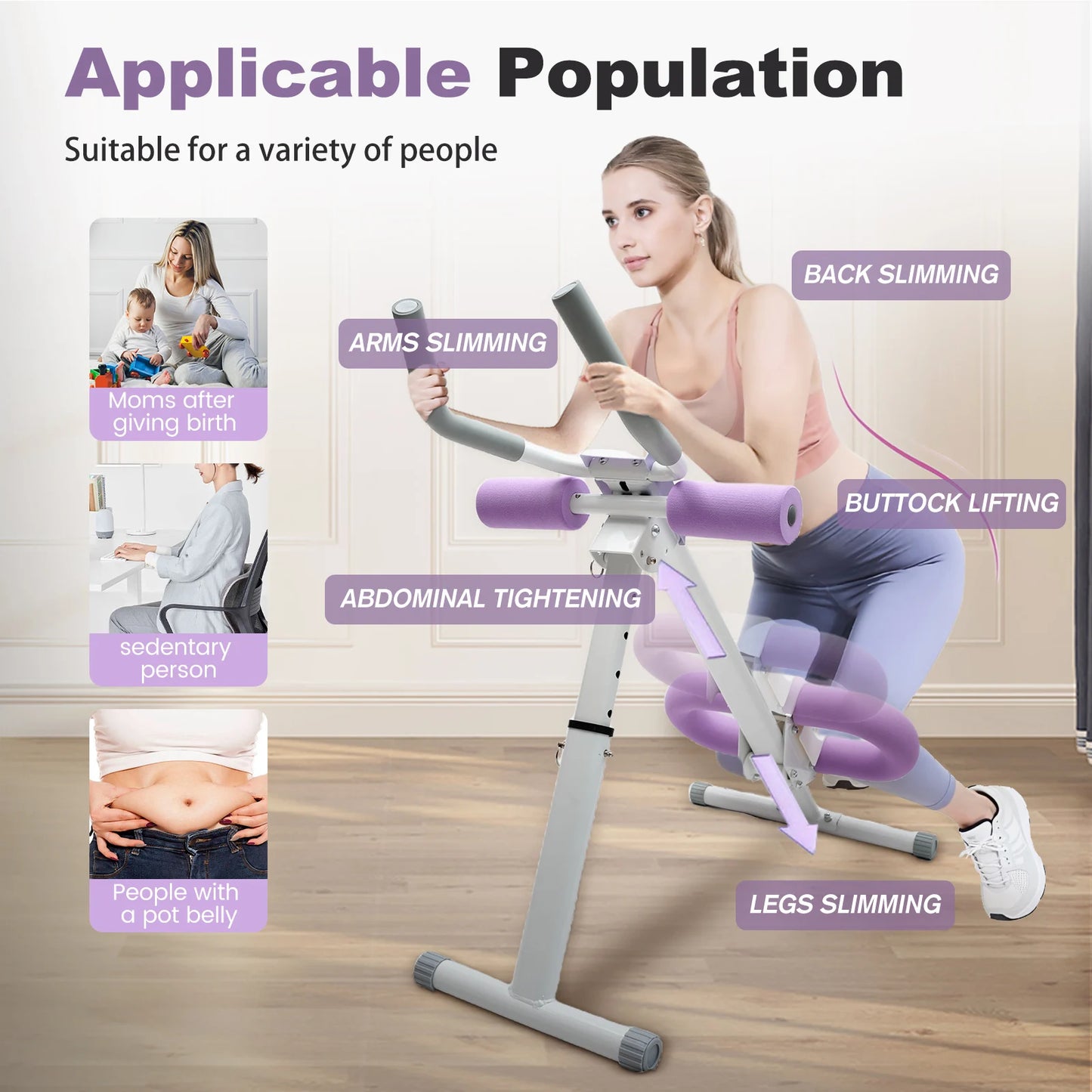 Foldable Ab Crunch Machine Core Workout Bench Adjustable Equipment Fitness Exercise Strength Resistance Bands for Home Gym