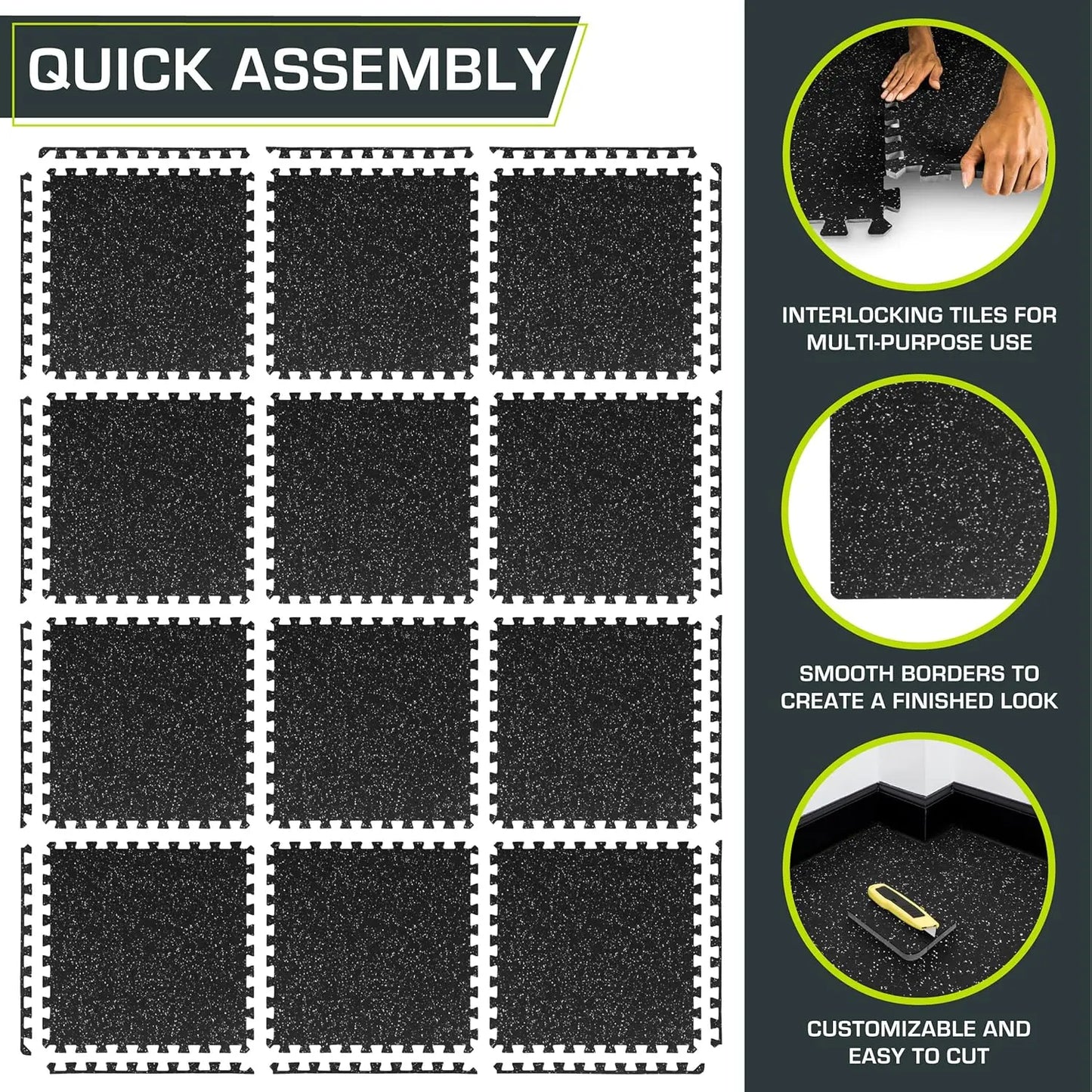 Interlocking EVA Foam Exercise Mat, 1/2-inch or 3/4-inch Thick, Non-Slip Floor Tiles for Home Gym Protection in 24 or 48 SQ FT