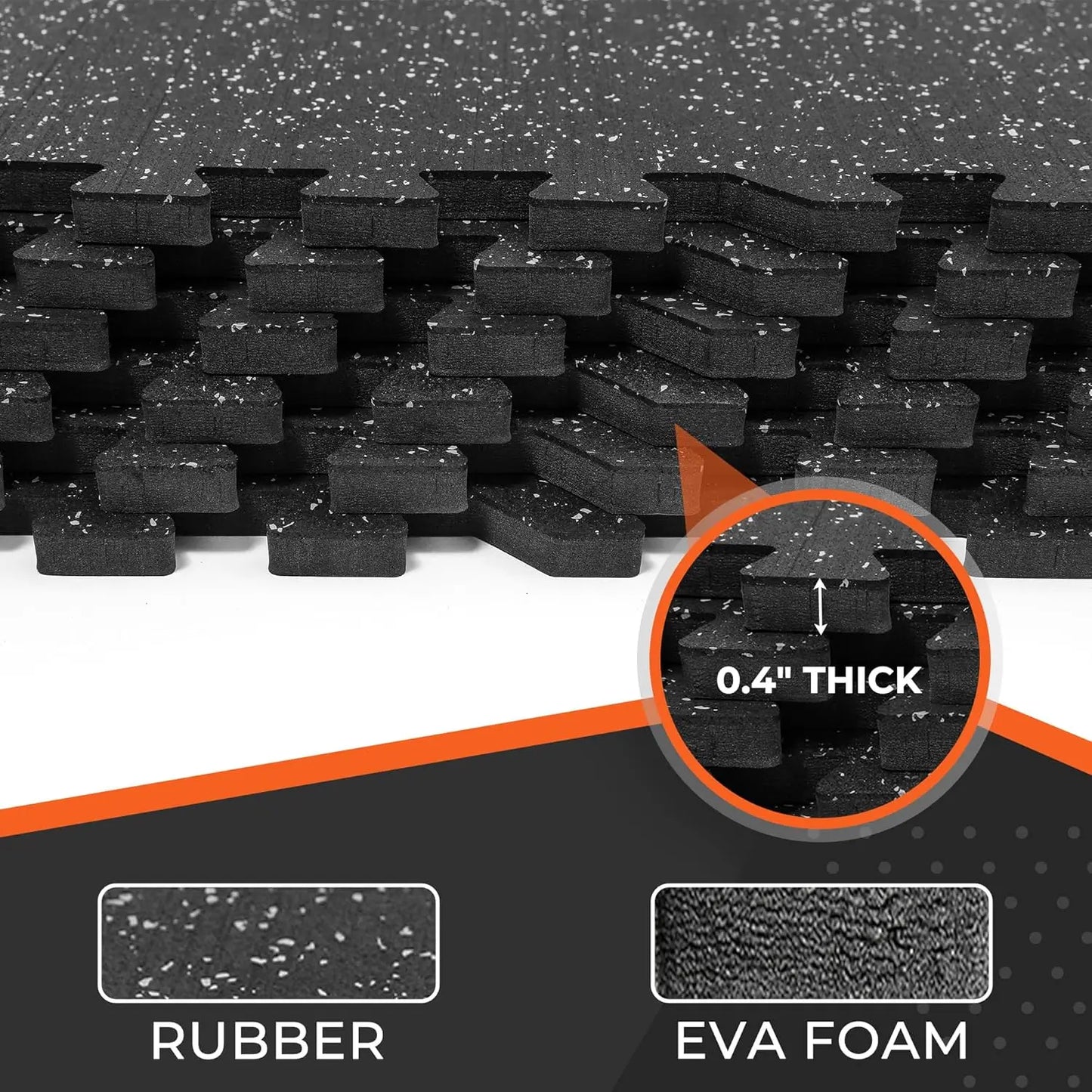12-Piece 0.4'' Thick Interlocking Gym Mats, High-Density EVA Foam with Rubber Top, 48 Sq Ft Flooring for Home Workout