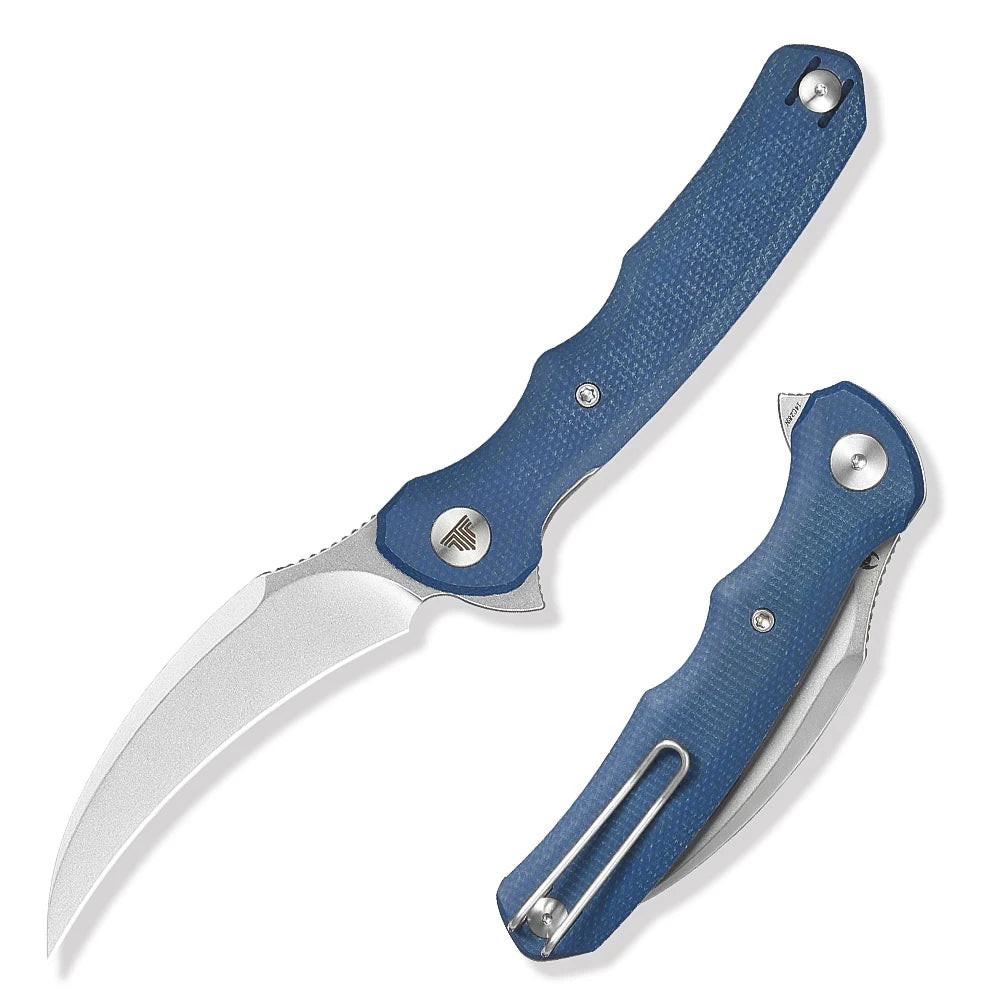 TRIVISA EDC Pocket Folding Knife for Men ,Pikal Flipper Knife with Clip，3.34" 14C28N Steel Hawkbill Blade & Micarta Handle
