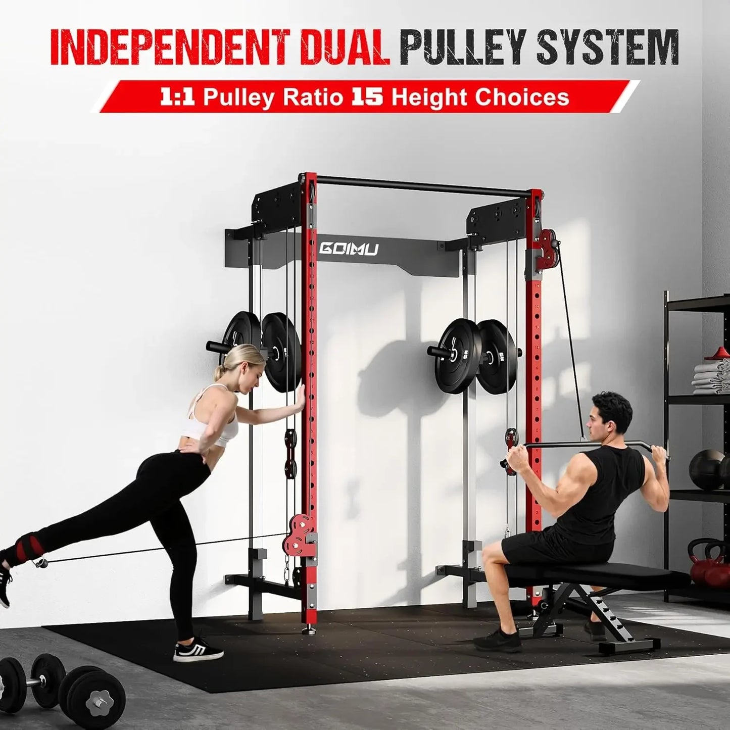 WM3-V4 Folding Squat Rack, Wall Mounted Power Rack with Dual Independent Pulley System, Functional Trainer with 5