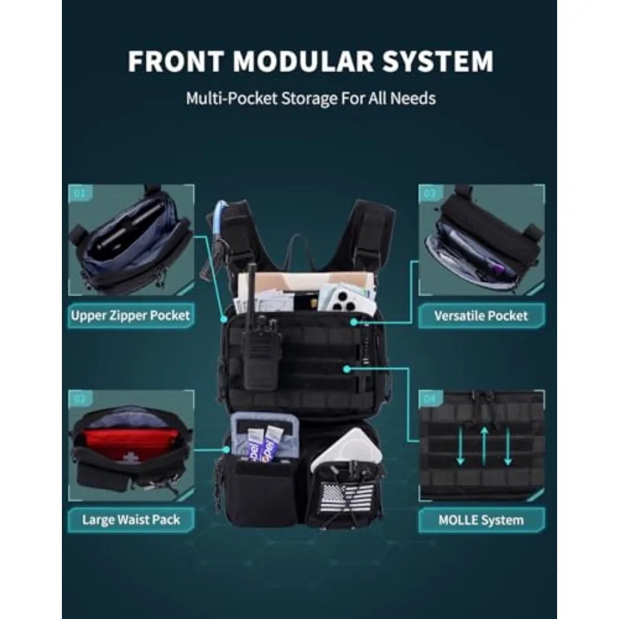 3-in-1 Running Vest with 2L Water Bladder Lightweight Tactical Hydration Backpack with Detachable Waist Pack Reflective Chest P