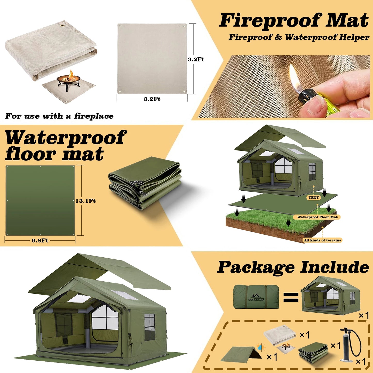12'x10' Inflatable Tent House with Rainfly/Canopy for 4-6 Person,4 Season Blow up Tent with Tarp Waterproof Easy Setup Air Tent
