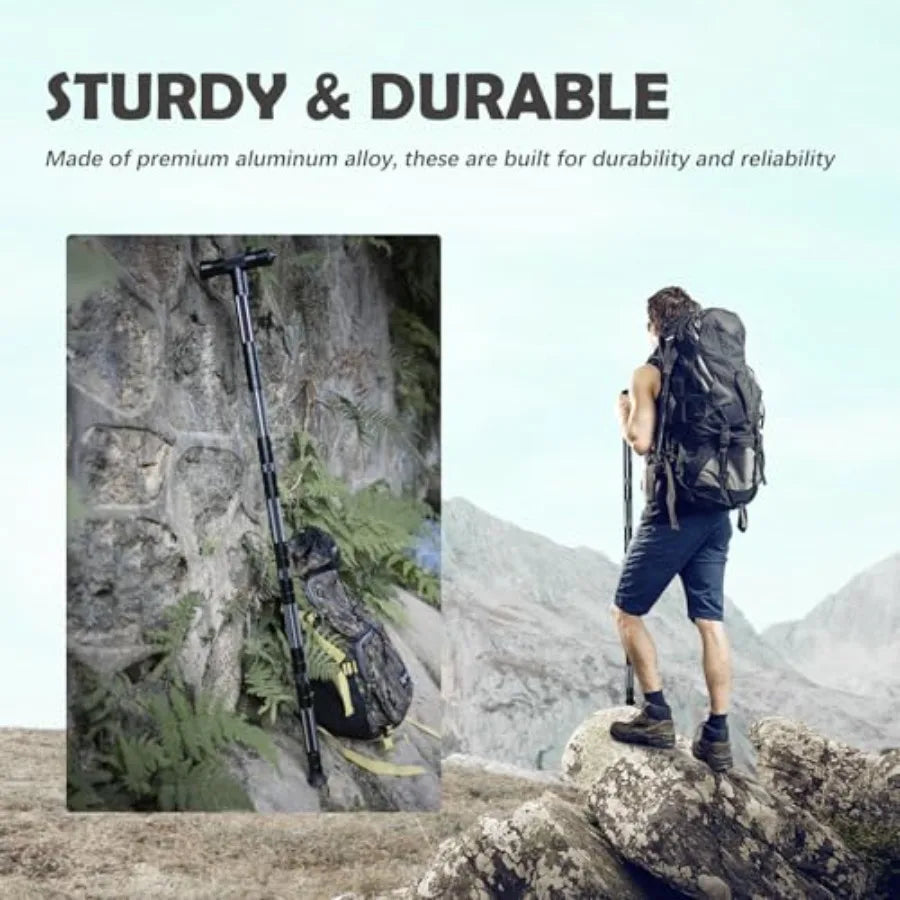 Hiking Tactical Stick Portable Walking Staff Trekking Poles Outdoor Multitool Camping Gear for Men Women Gray