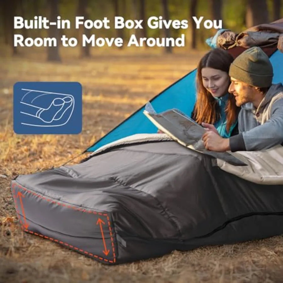 Mummy Double Sleeping Bag for Adults with Pillow Cold Weather 0 Degree 2 Person Sleeping Bag for Big Tall Mens Couples Family C