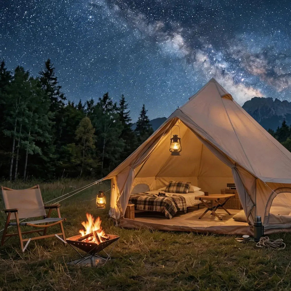 4 Season 9.8 FT Green Waterproof Bell Tent, Glamping Yurt with Stove Jack, 4-Person Family Tent for Outdoor Camping & Parties