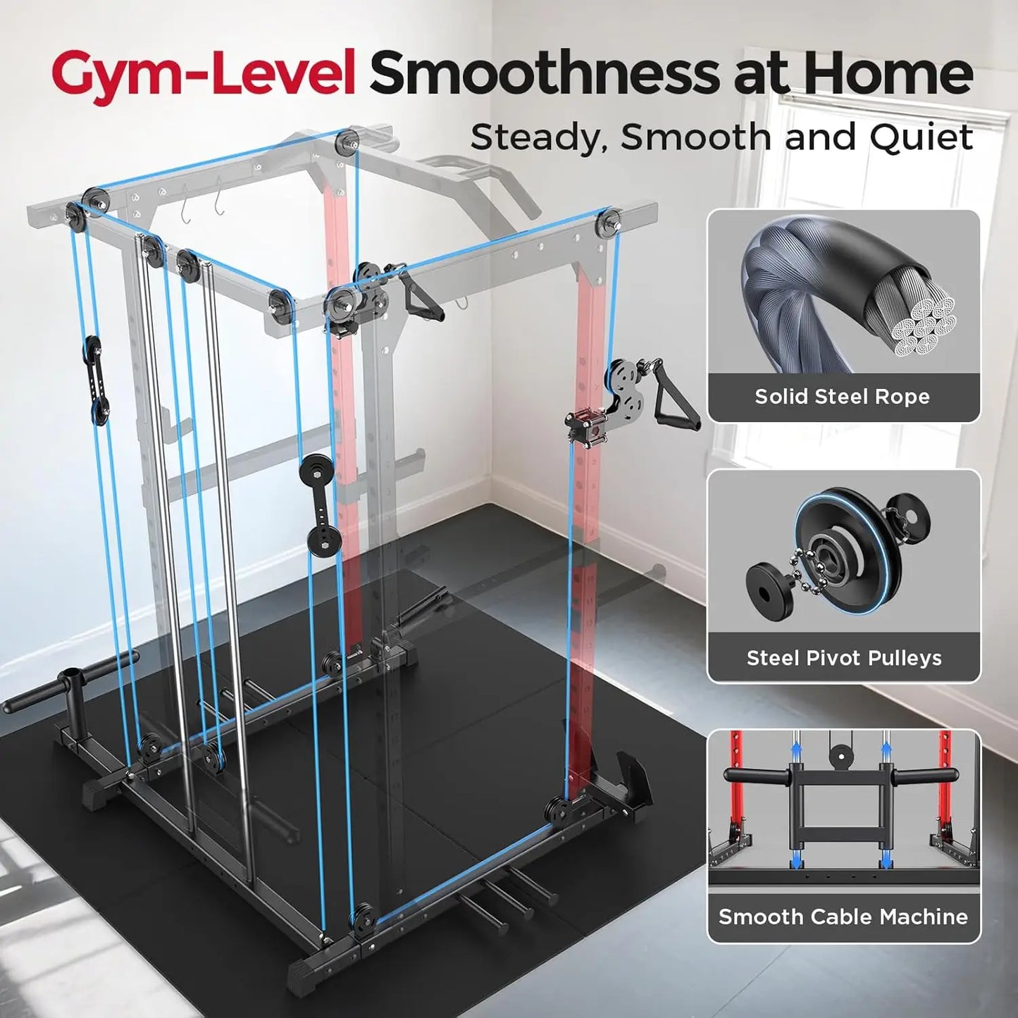 Power Cage,1500lbs Multi-Function Power Rack with Adjustable Cable Crossover System and More Training Attachment,, Customized