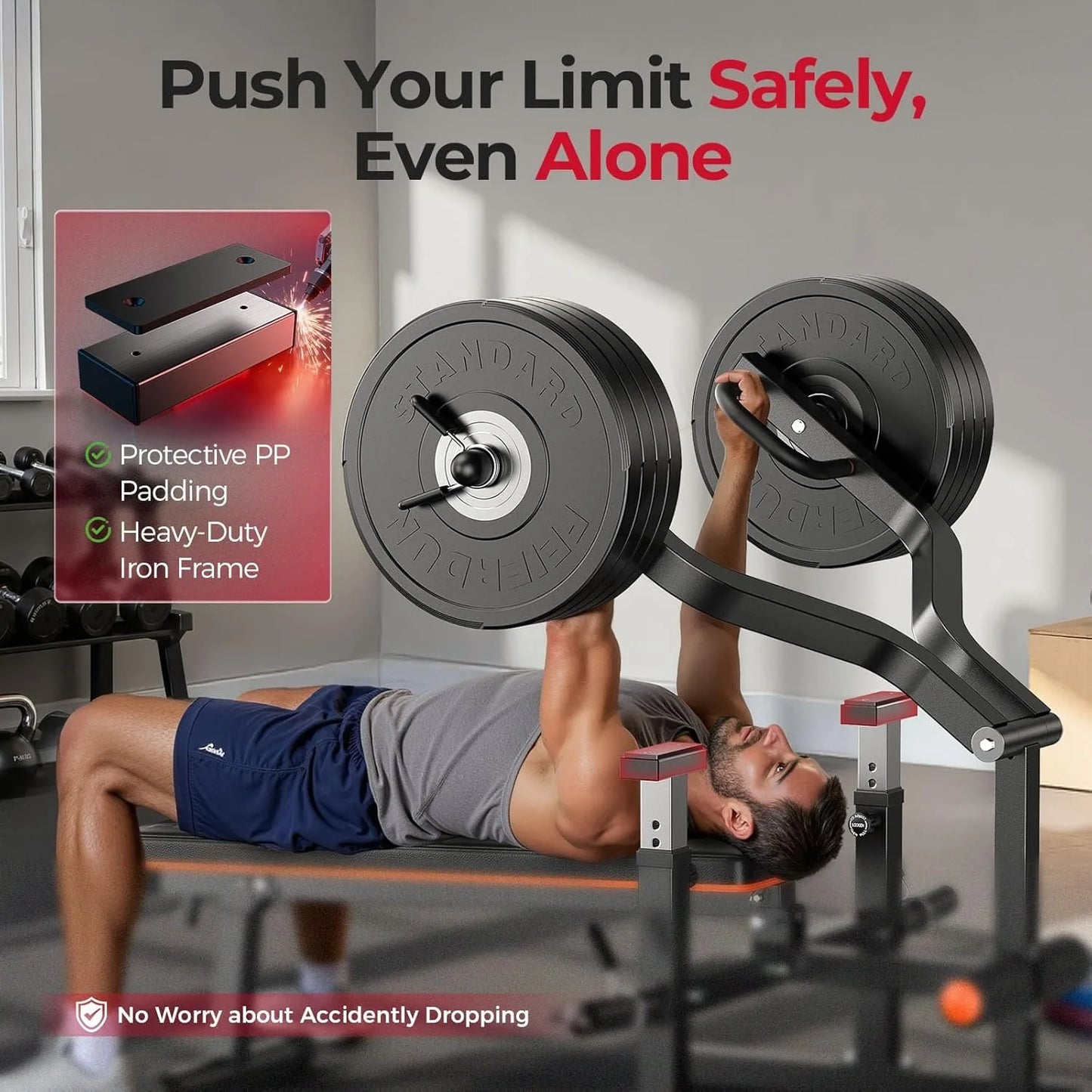 FEIERDUN 3-Grip U-Handles Chest Press Machine,1250LBS Bench Press Machine with Independent Converging Arms,Adjustable Positions