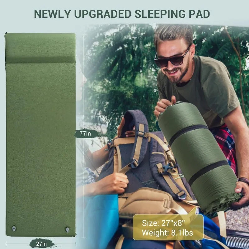 Hot-Sell!Self Inflating Sleeping Pad, 3.15" Ultra-Thick Memory Foam Camping Pad  in 20s Insulated Camping