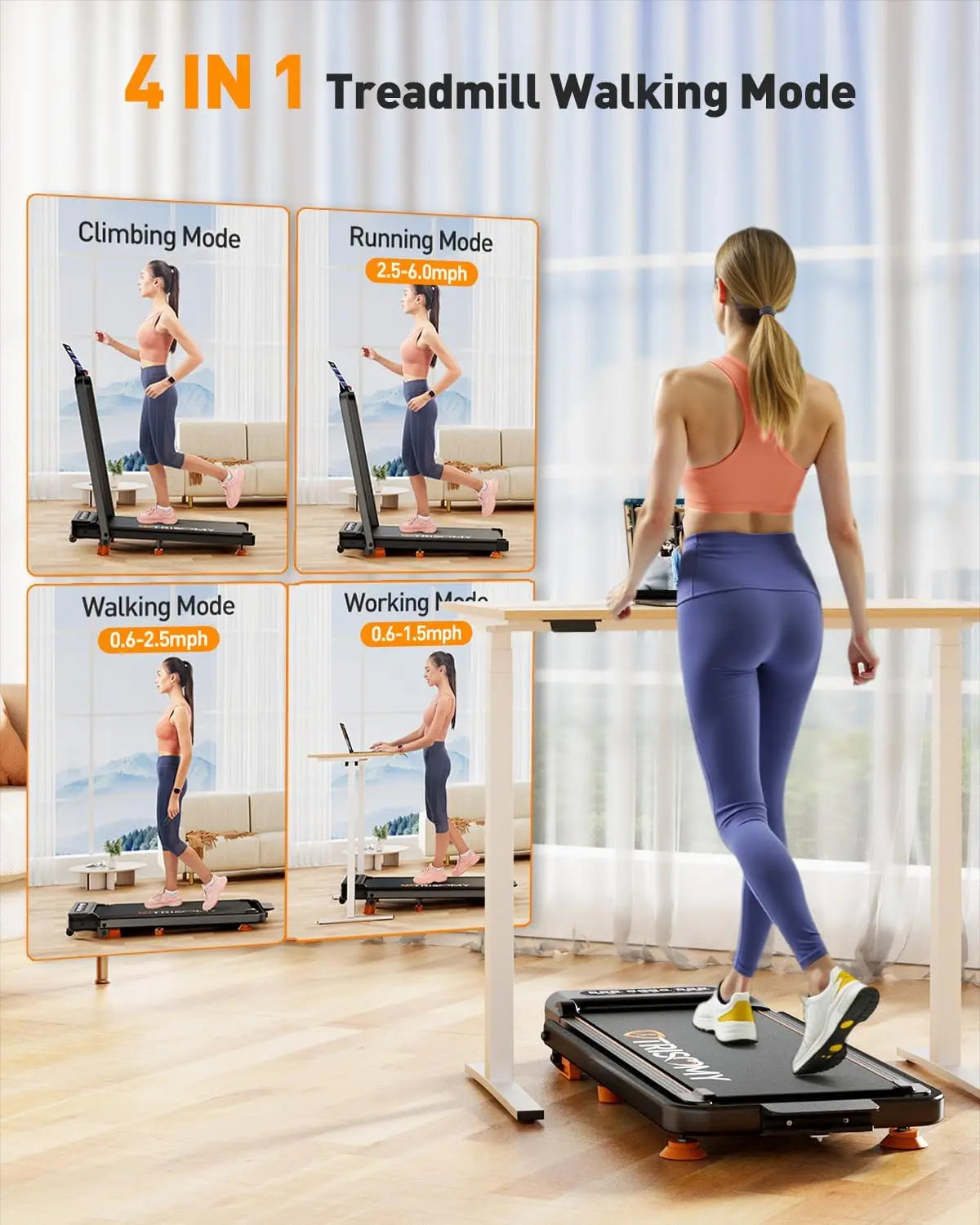 3.5HP Walking Pad Treadmill with Incline Handle Bar,Small Treadmill,300+LB Under Desk Walking Running Pad with Remote,Smart App