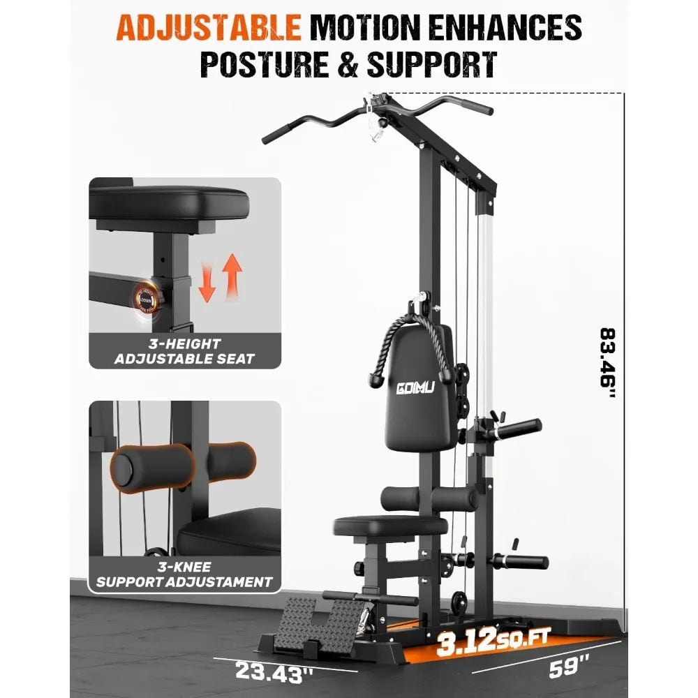 LS01 LAT Pulldown Machine, LAT Row Cable Machine with AB Crunch, LAT Tower with Cable Row Attachments, 3 in 1 Pulley Stations