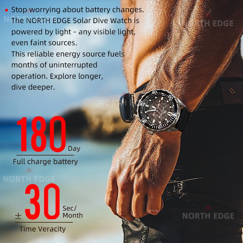 NORTH EDGE TRITON-Ti smartwatch Solar Powered Dive Watch Titanium Alloy Case Men Luxury Quartz Watches For Men Waterproof 300M