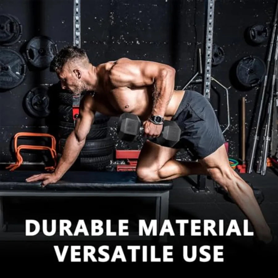 Rubber Hex Dumbbell Set with Rack - 350/450/550lbs Home Gym Fitness Equipment in Multiple Colors for Strength Training with Sto