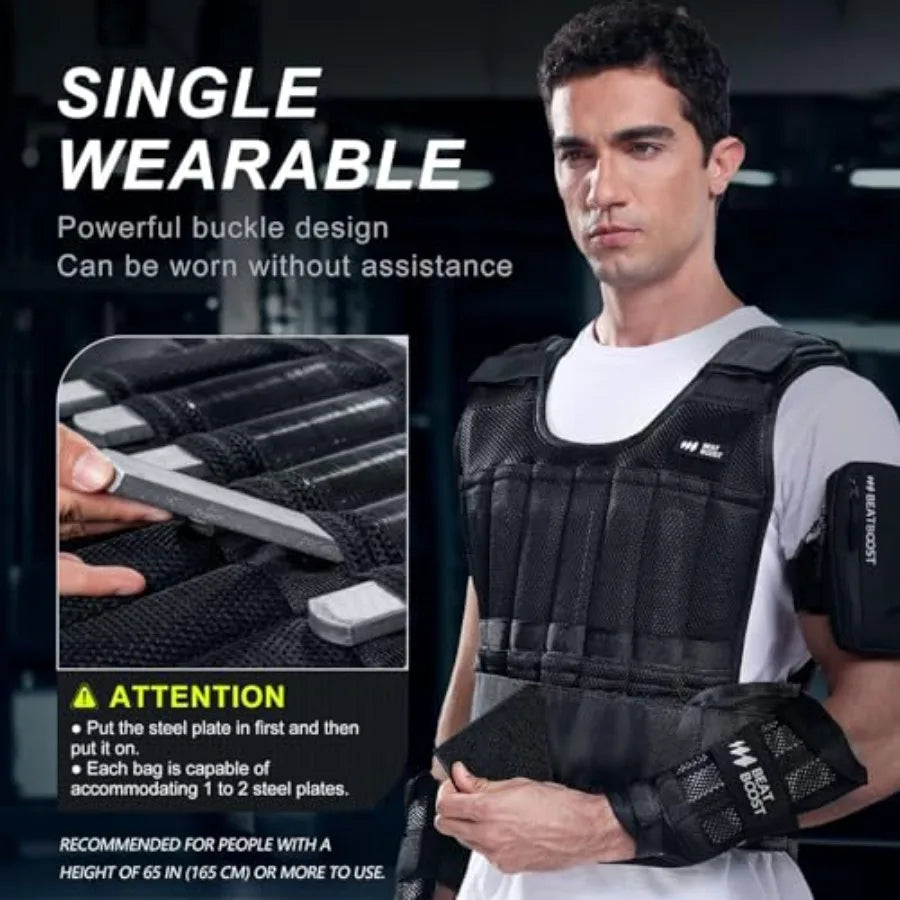 Adjustable Weight Vest for Men 20lb 30lb 40lb 50lb 60lb with Steel Plates for Walking Strength Training Running Workout in Blac