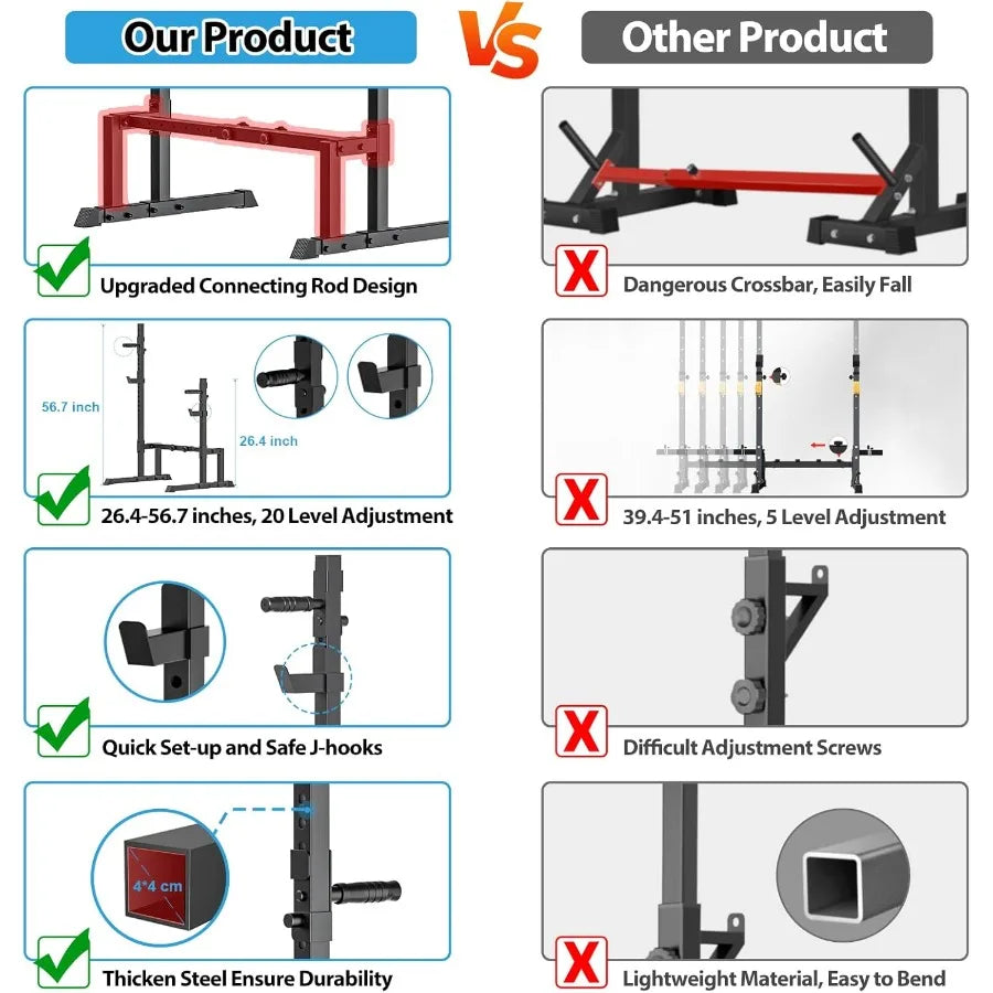Uboway Adjustable Barbell Rack Squat Stand with Bench Press Function for Home Gym Fitness 550LBS Max Load Steel Frame Black
