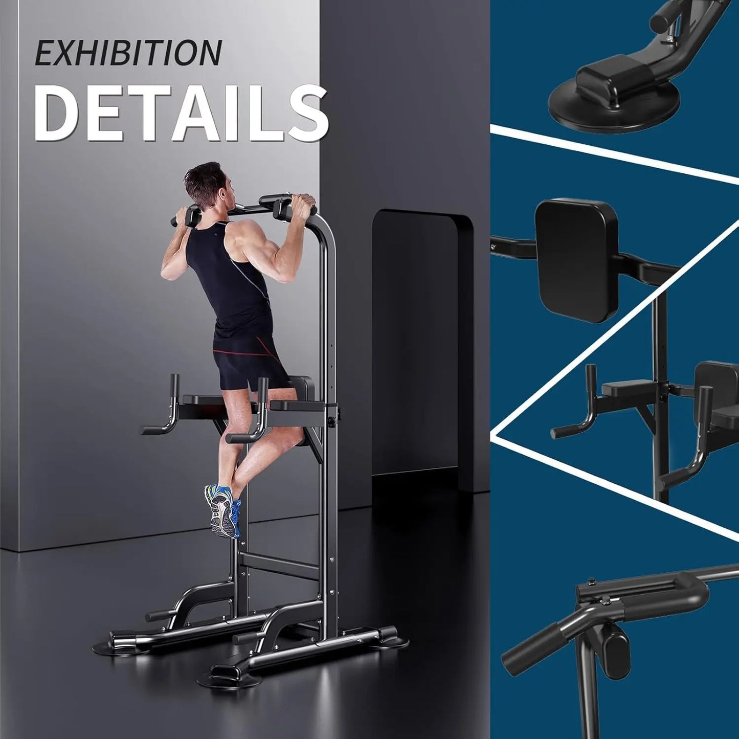 Adjustable Height Power Tower for Home Gym - Pull Up, Dip Station, Multi-Function Strength Training Equipment