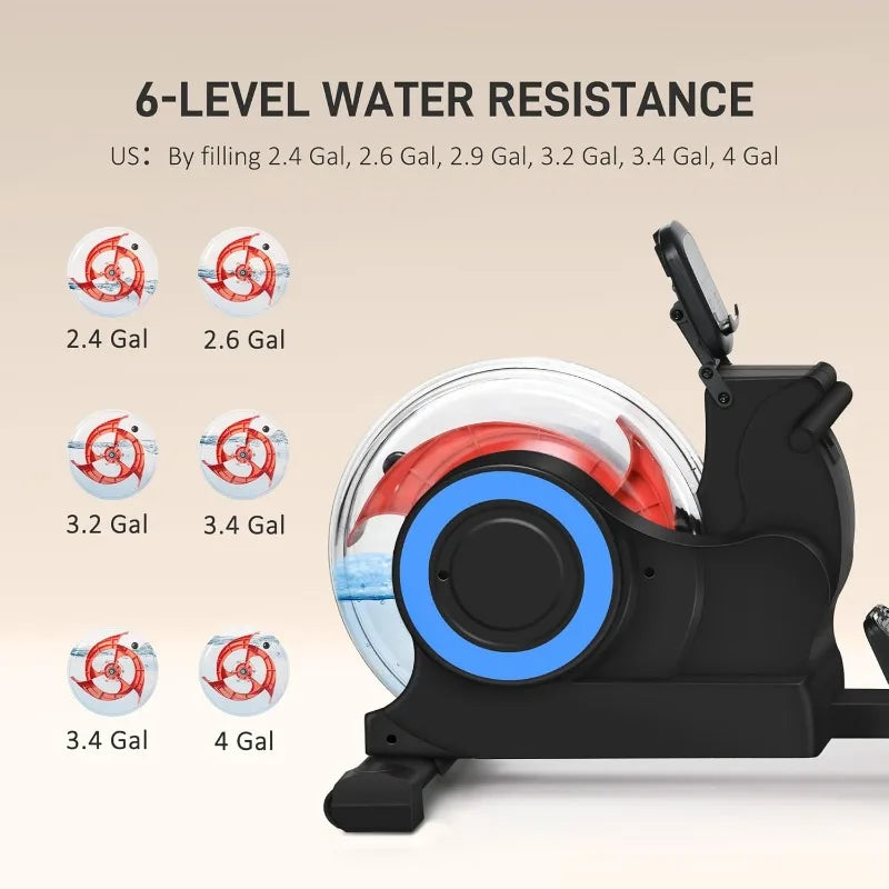 Soozier Water Rowing Machine for Home, Foldable Rower Machine with Adjustable Resistance, Wheels, LCD Monitor and Tablet Holder