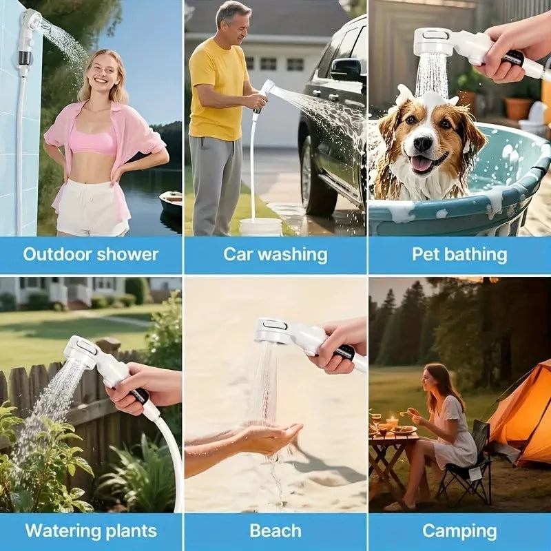 Rechargeable Portable Outdoor Shower Handheld Pump for Camping Hiking Travel Beach Pet Bath Car Washing Watering Cleaning