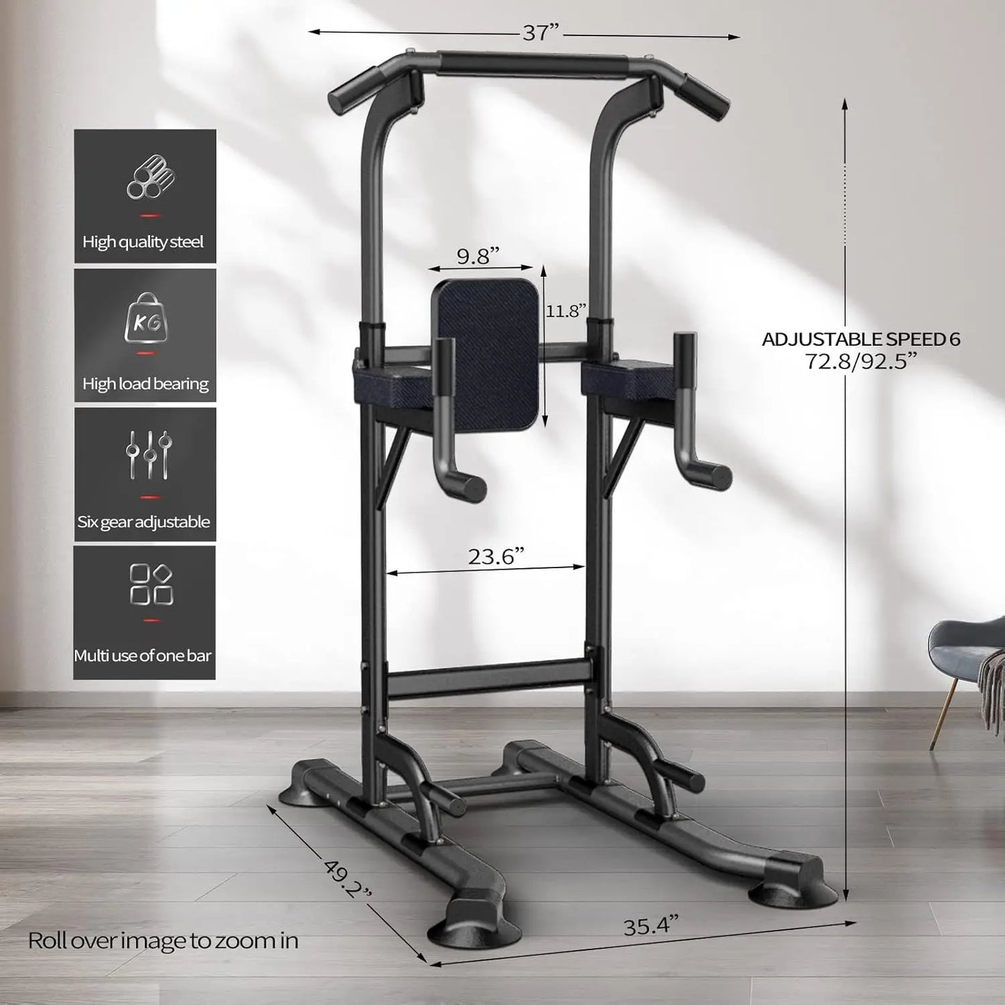 Adjustable Height Power Tower for Home Gym: Pull-Up, Dip Station, Multi-Function Strength Training Fitness Equipment