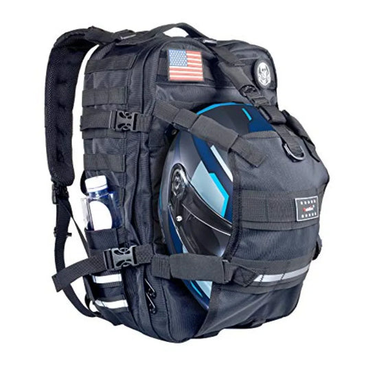 Helmet Backpack for Motorcycle Riding Cycling Waterproof Large Capacity Daily Backpack with Helmet Holder Weather-Resistant Hik