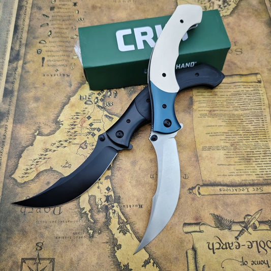 Curved-edge Folding Knife CR7471 with 8Cr13Mov Blade. Ebony/resin Handle Outdoor Climbing Adventure and Rescue Knife Man's Gift