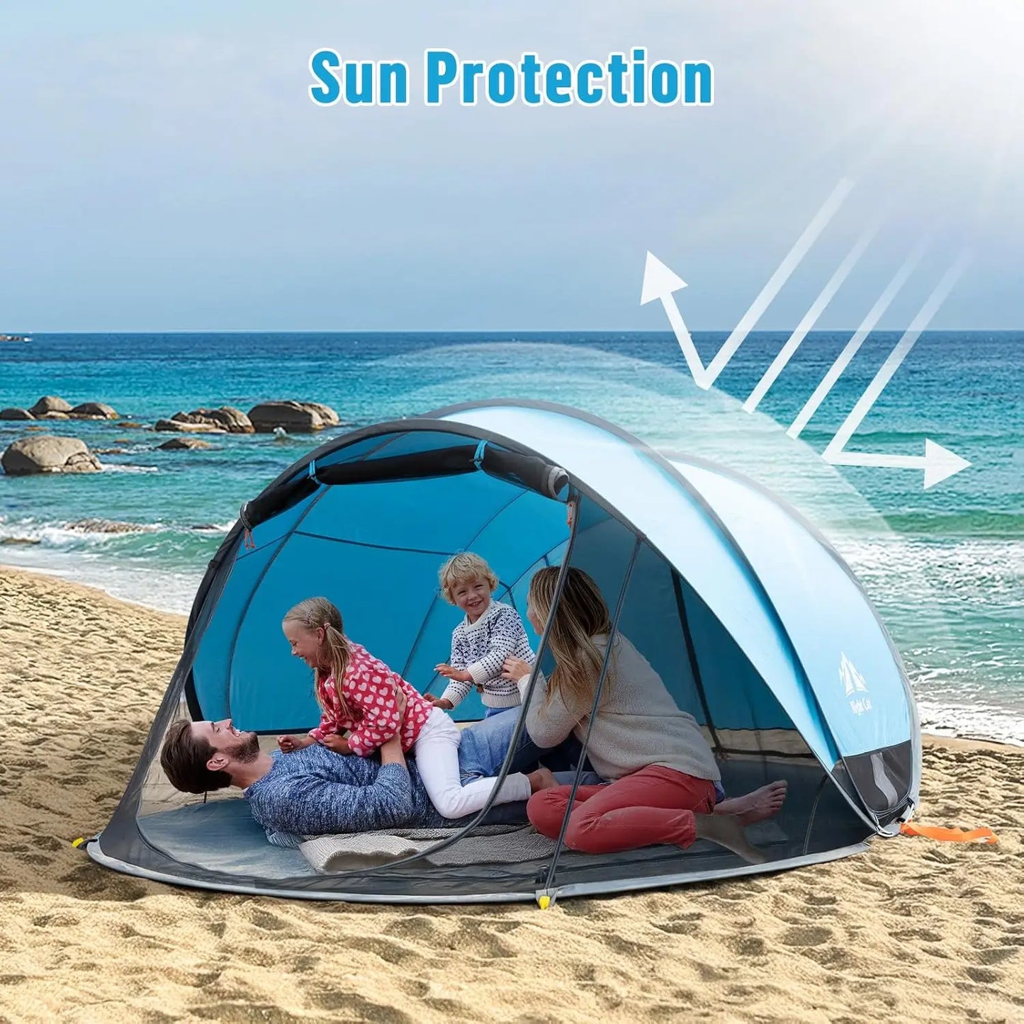 Instant Pop-Up Beach Tent for 4 People: UPF 50+ Sun Shelter with Bug-Proof Mesh