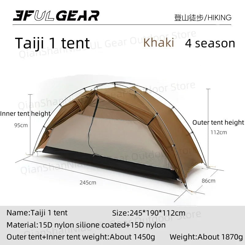 3F UL GEAR Taiji 1 Tent Outdoor Camping 1 Person Tent Ultralight 15D Nylon Tent Waterproof Hiking Mountaineering