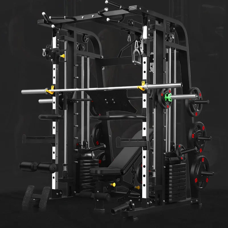 Smith Machine,Multi-Functional Exercise Equipment Home Fitness,Cage-Style,Multi-Power Adjustable, Squat Rack+Bench+100KG Weights