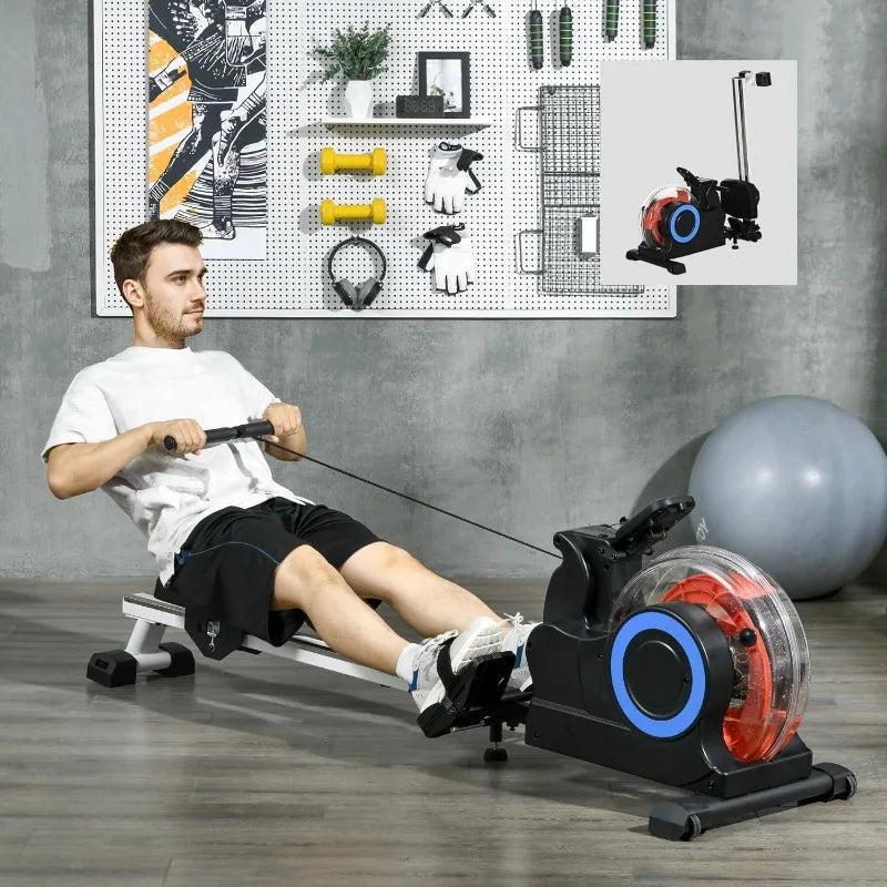 Soozier Water Rowing Machine for Home, Foldable Rower Machine with Adjustable Resistance, Wheels, LCD Monitor and Tablet Holder