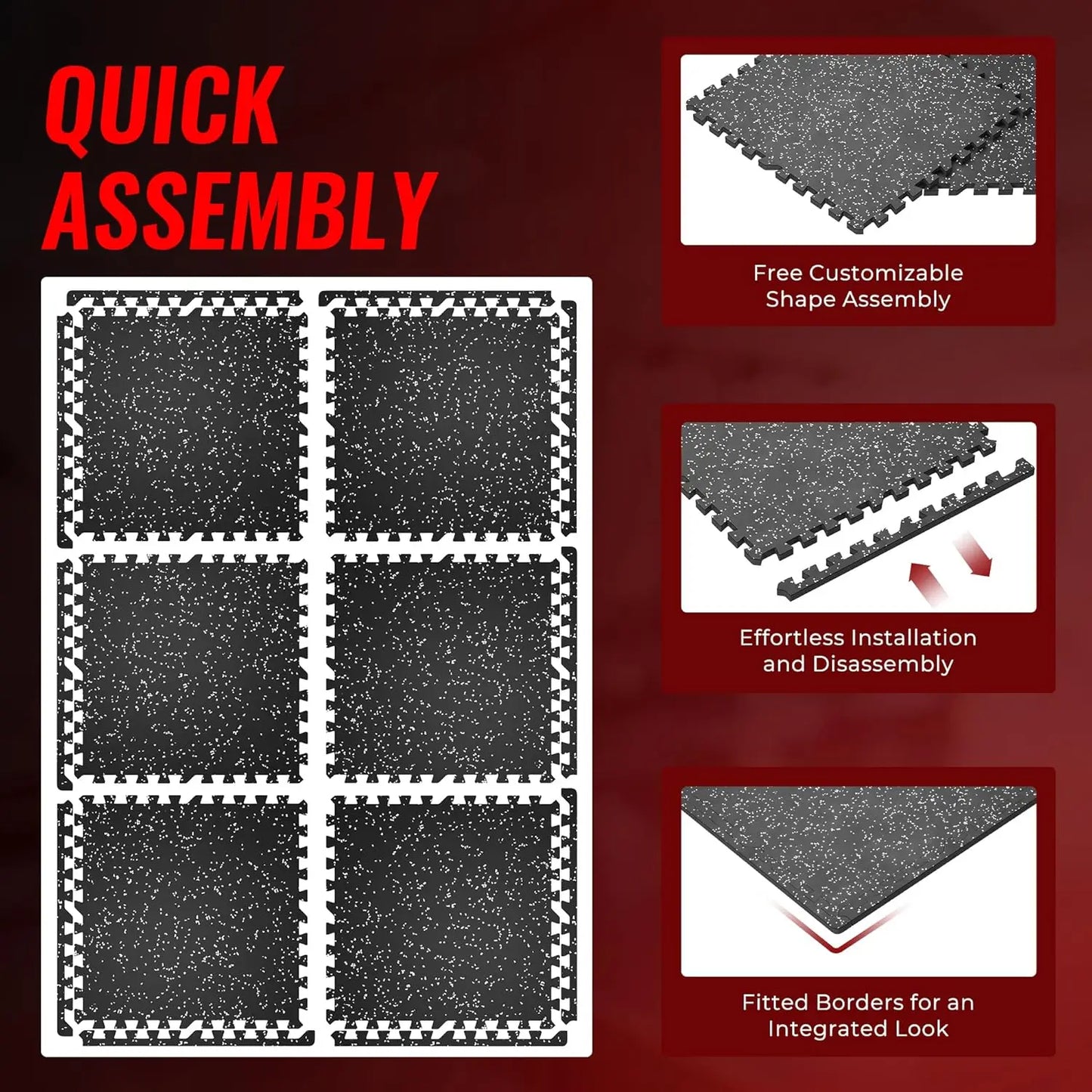 Extra-Thick 0.79'' Interlocking Gym Floor Mats, 6-Piece Set, High-Density EVA Foam with Rubber Top, Black/Grey