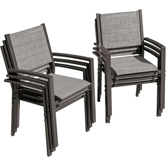 Flamaker Patio Chairs Textilene Outdoor Chairs Set of 6 Stackable Dining Chair for Backyard, Deck, Poolside (Grey)