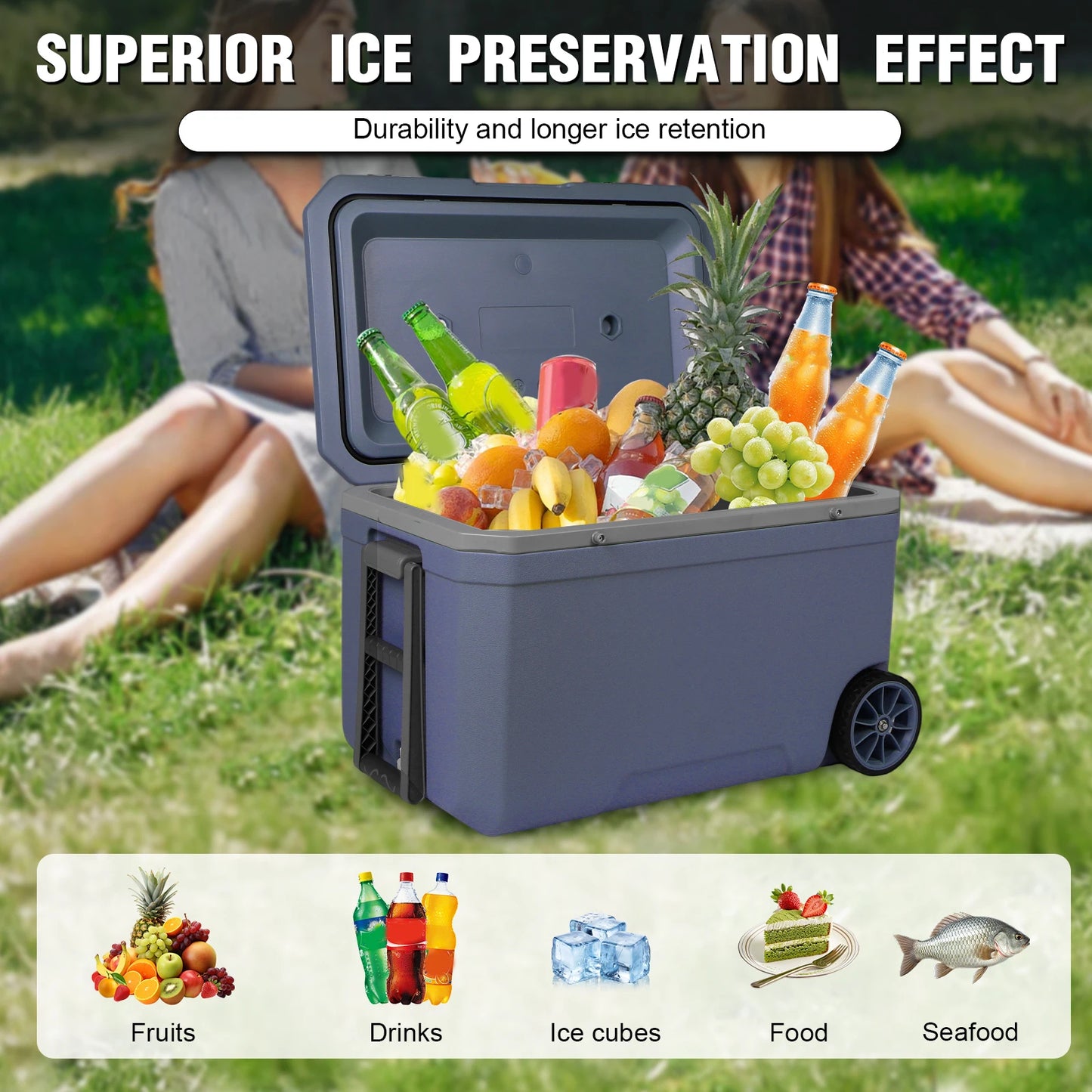 70L Outdoor Camping Vehicle Insulated Box Ultra-Light Portable Car Wheel Insulator Plastic Cooler Box for Beach Beverage Camping
