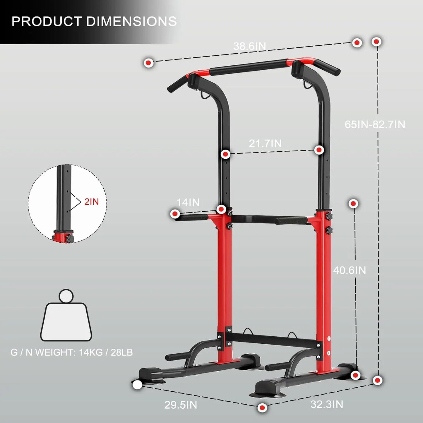 Adjustable Height Power Tower Pull Up Bar Dip Station Home Gym Equipment for Strength Training