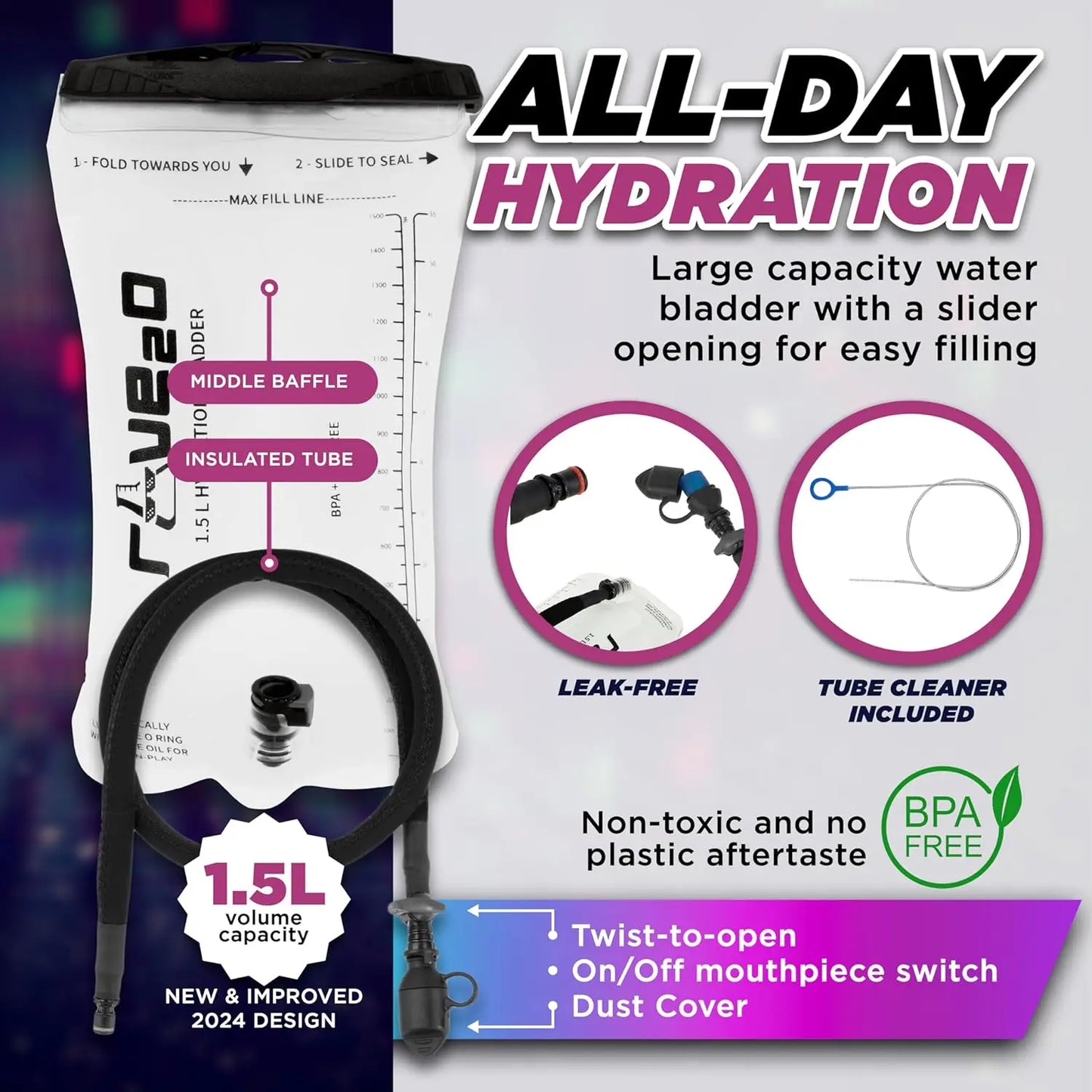 Anti-Theft Hydration Backpack with 1.5L Leakproof Bladder, Insulated for Festivals and Outdoor Activities