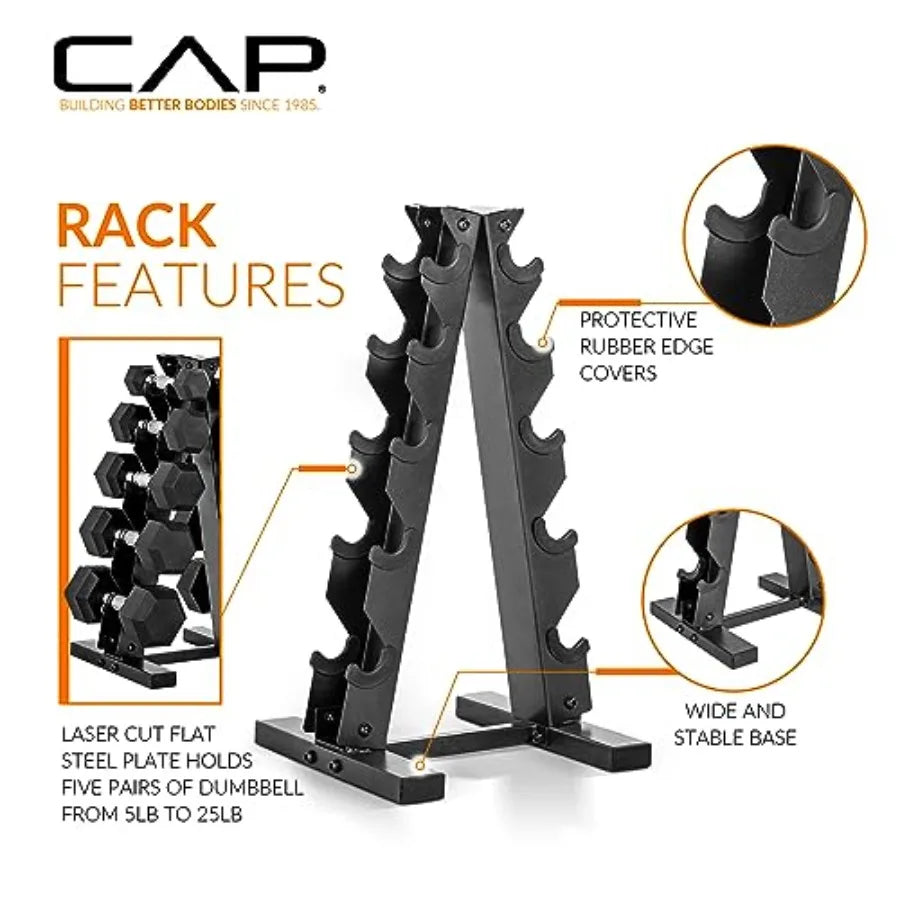 150 LB Rubber Coated Hex Dumbbell Hand Weight Set with Vertical Storage Rack - Chrome Handle Orange Rack