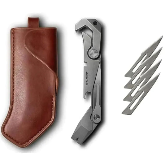 X2S Titanium 6-in-1 Multitool Clip with Wrench Pry Bar Crowbar Screwdriver Pocket Knife Bottle Opener for Camping Hiking EDC To
