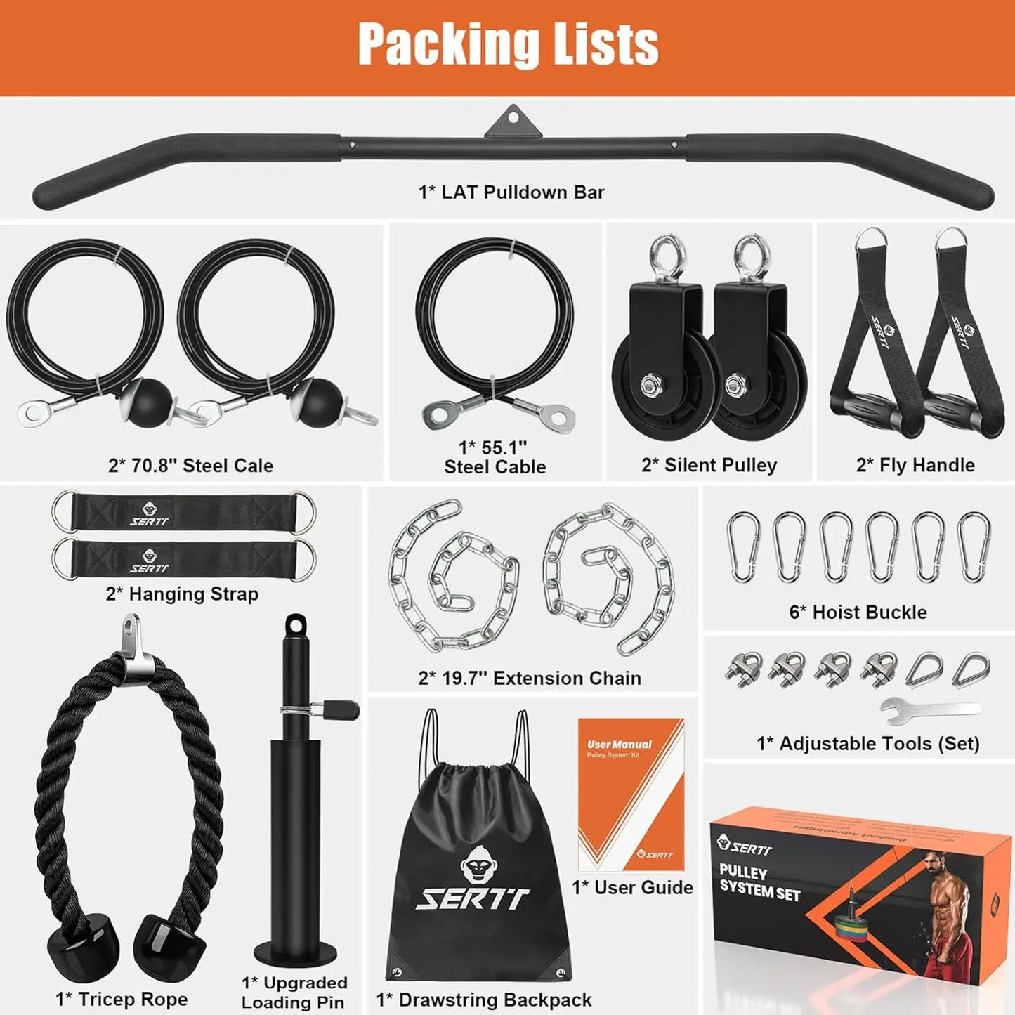 Home Gym Pulley System for Tricep, Lat Pulldown, Biceps Curl - Full Body Workout Cable for Squat Rack and Garage