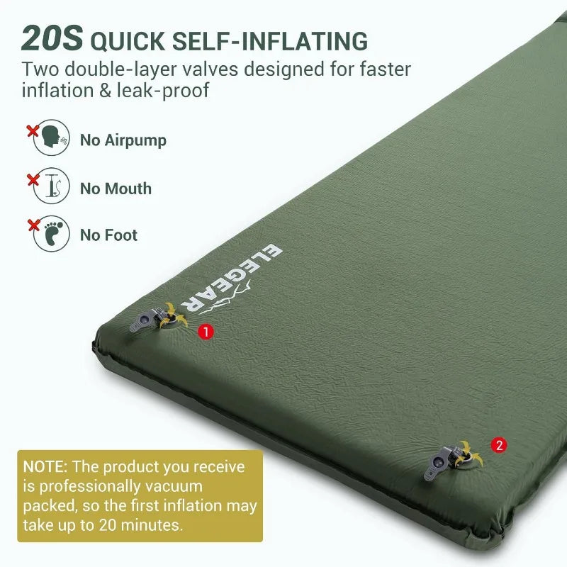 Hot-Sell!Self Inflating Sleeping Pad, 3.15" Ultra-Thick Memory Foam Camping Pad  in 20s Insulated Camping
