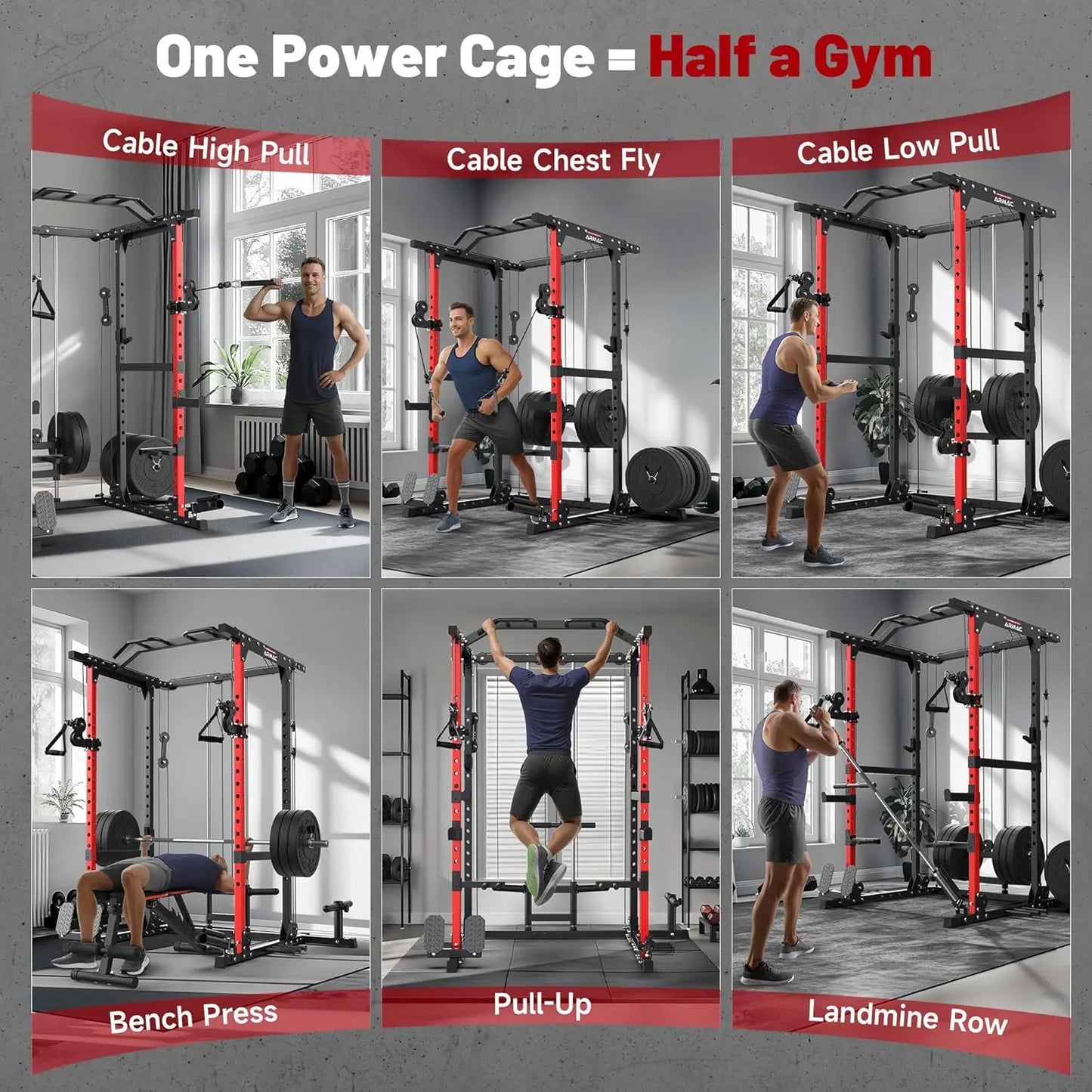 Power Cage,1500lbs Multi-Function Power Rack with Adjustable Cable Crossover System and More Training Attachment,, Customized