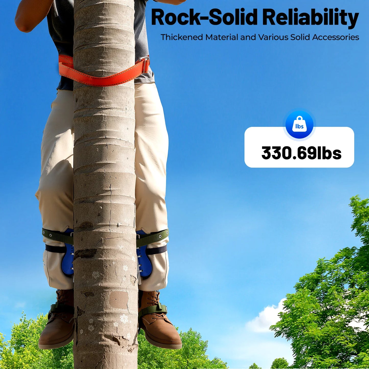 Adjustable Tree Climbing Gear Tree Climbing Tools with Foot Straps&Safety Rope for Jungle Survival,Fruit Picking, Climbing Spike