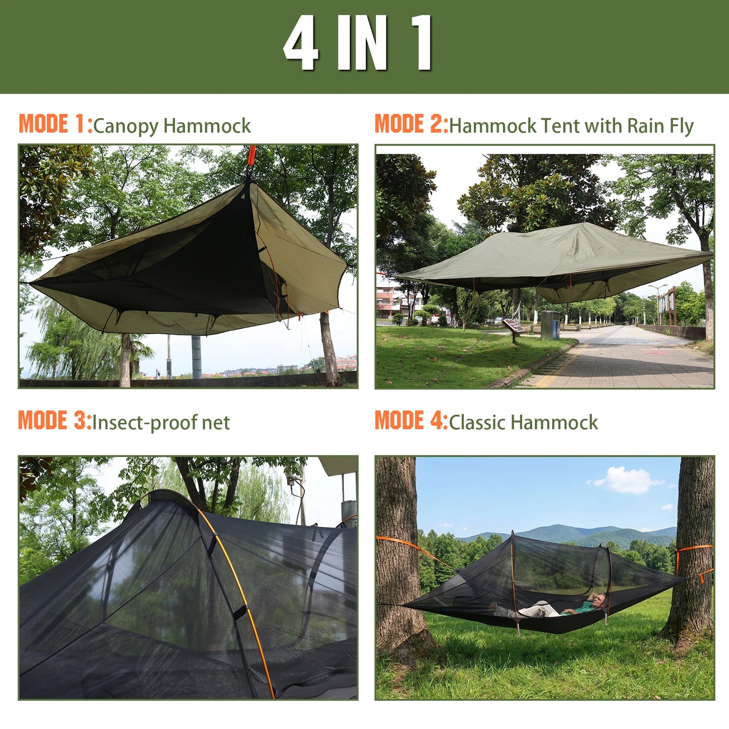 3 Point Hammock Tent for 2-Person W/Mosquito Net & RainFly Lay Flat Hammock 660 LBS Load Capacity for Outdoor Backpacking Hiking