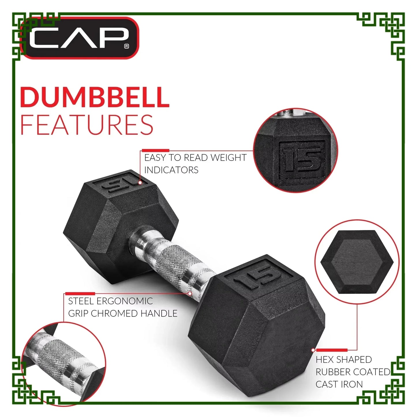 20lb Rubber Hex Dumbbell Pair, Non-Slip & Anti-Roll Design. Ideal for Home Gym, Full-Body Strength Training.