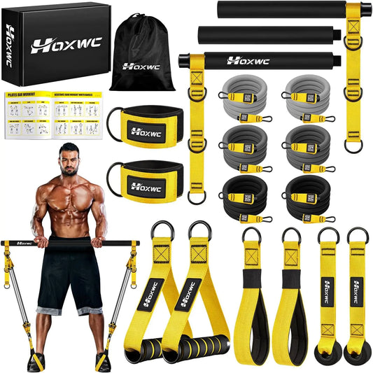 Portable Pilates Bar Kit with Adjustable Resistance Bands for Full Body Home Gym Strength Training